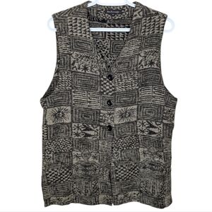 Vintage Eric Alexandre Black and Cream Knit Patterned Vest Size 40 Large Womens